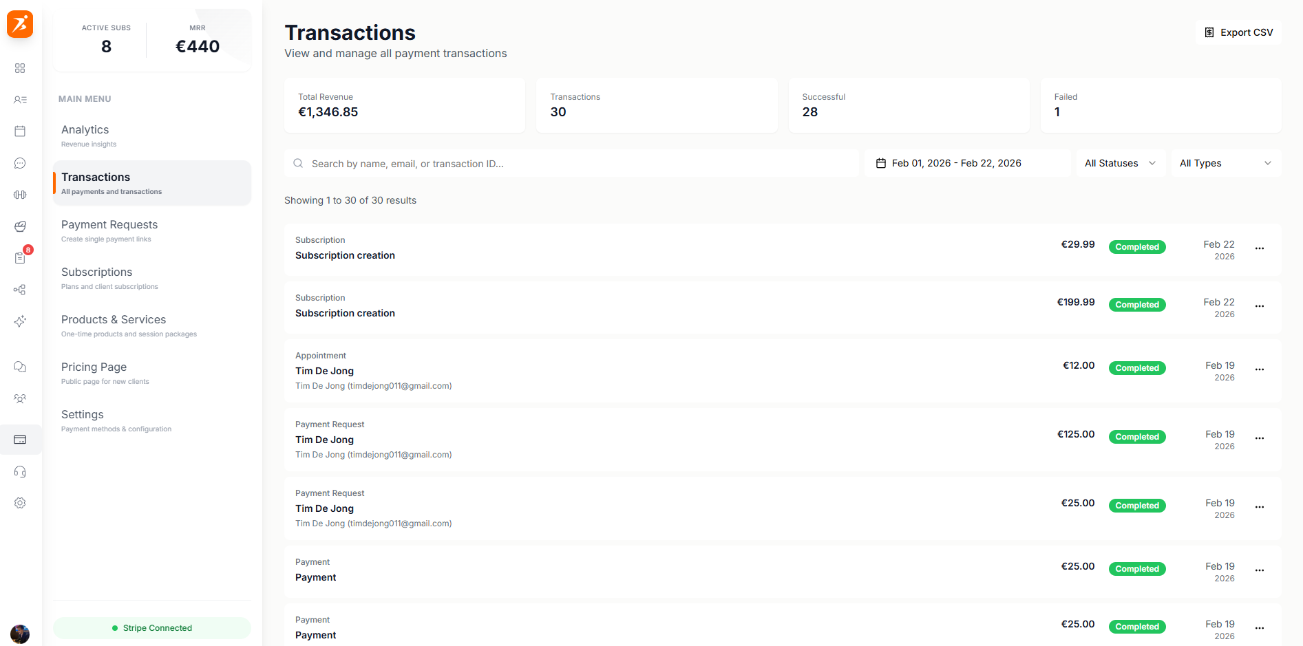 Transactions list view