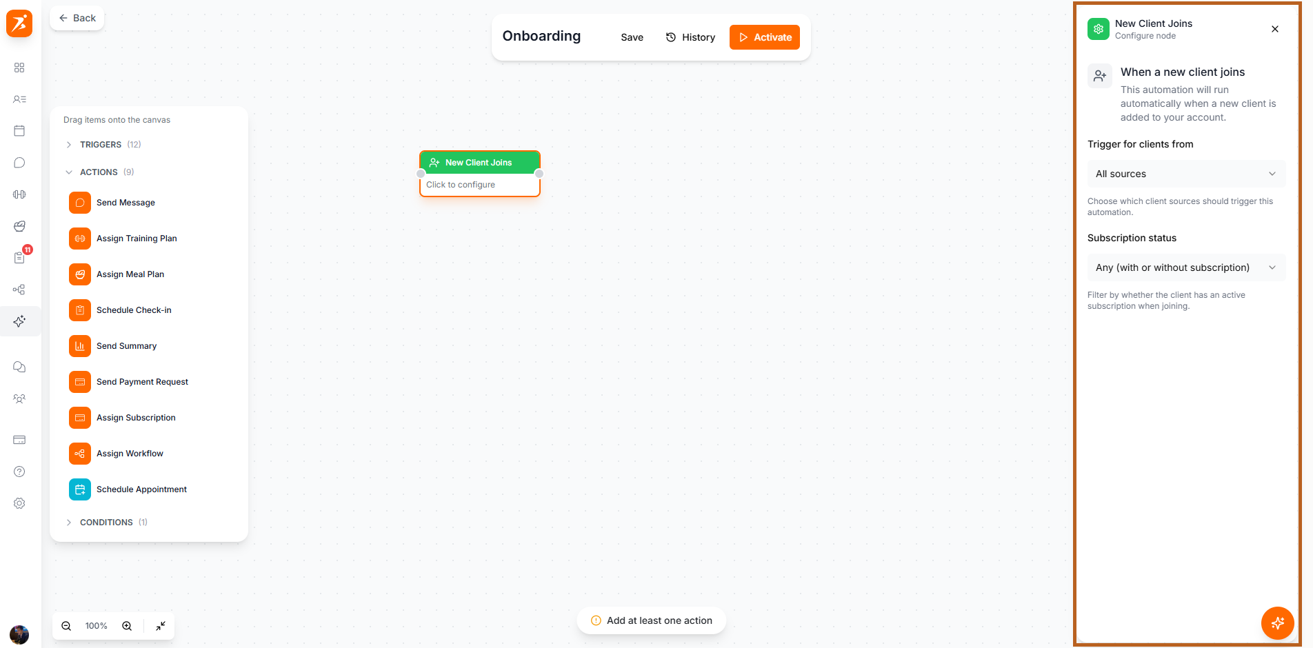 Trigger configuration panel
