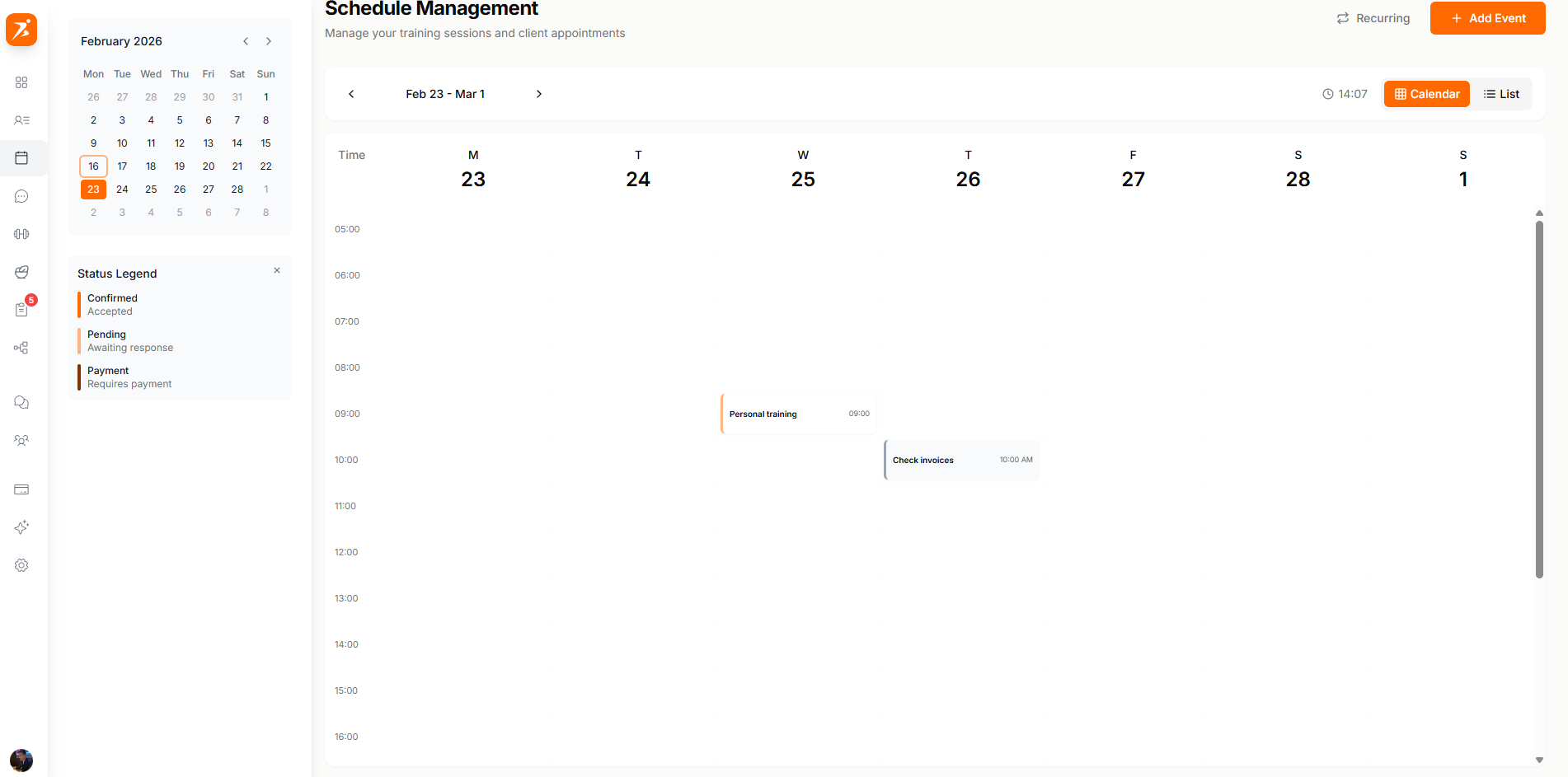 Weekly calendar view