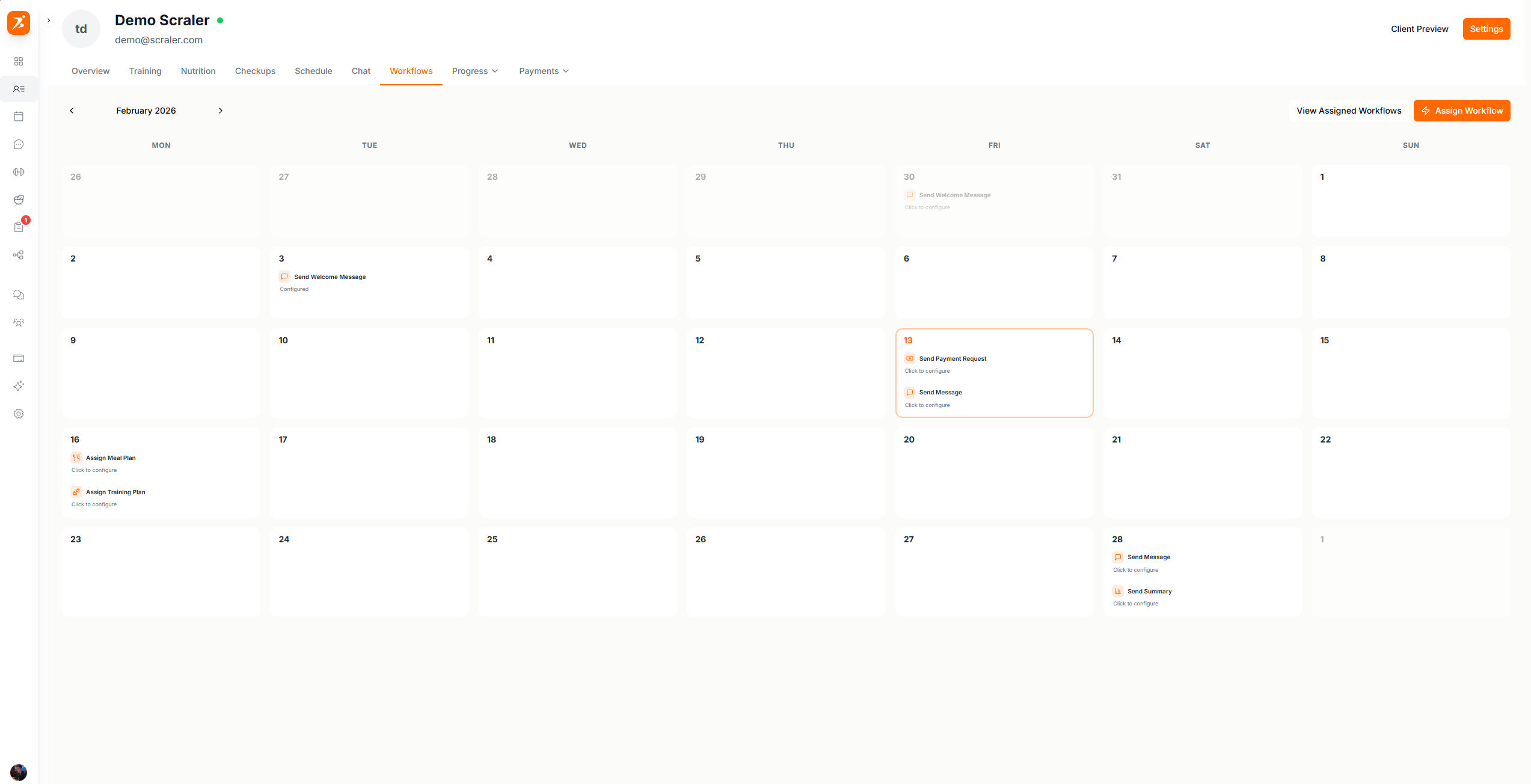 Client workflow calendar