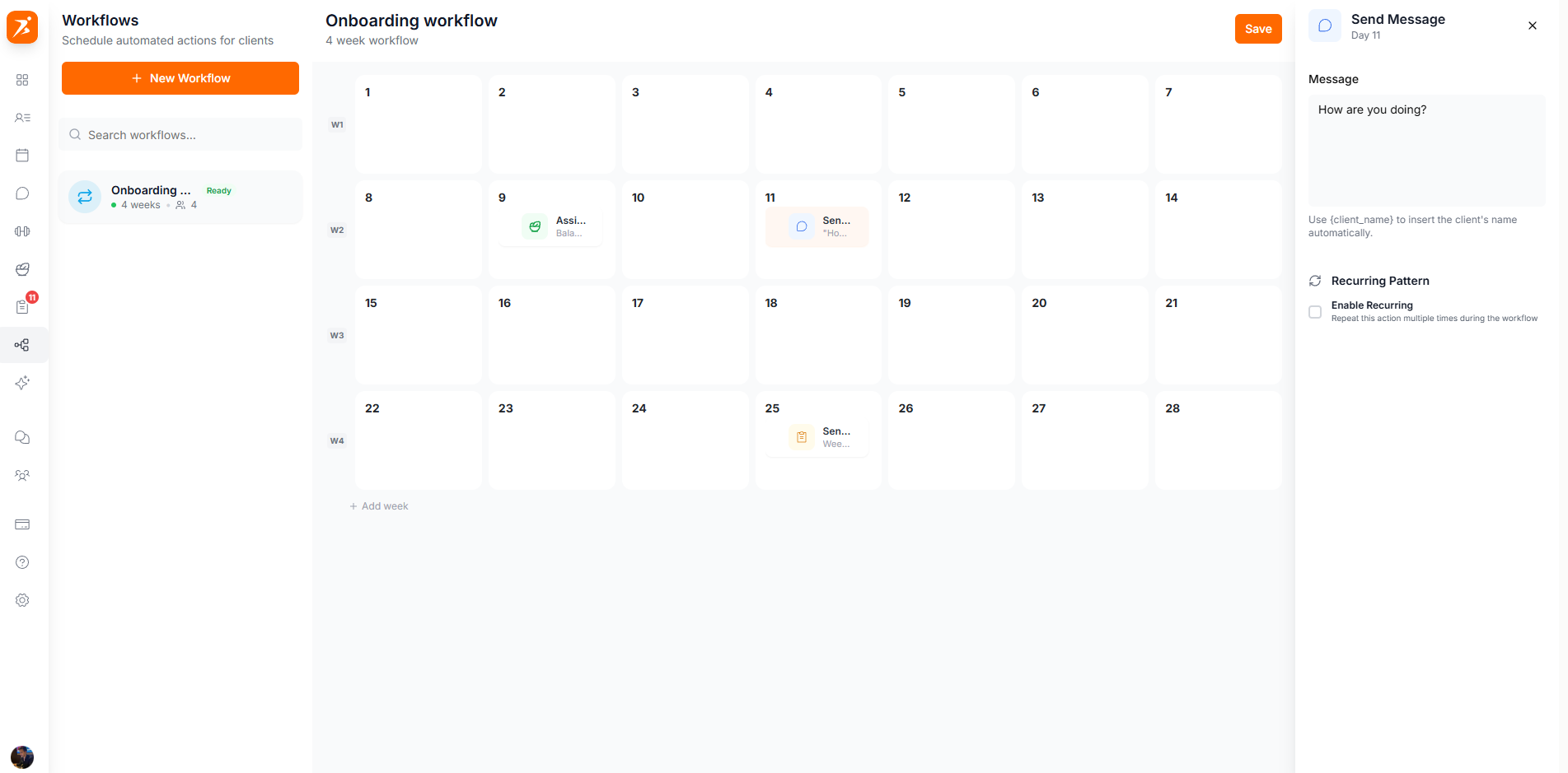 Workflow action config panel