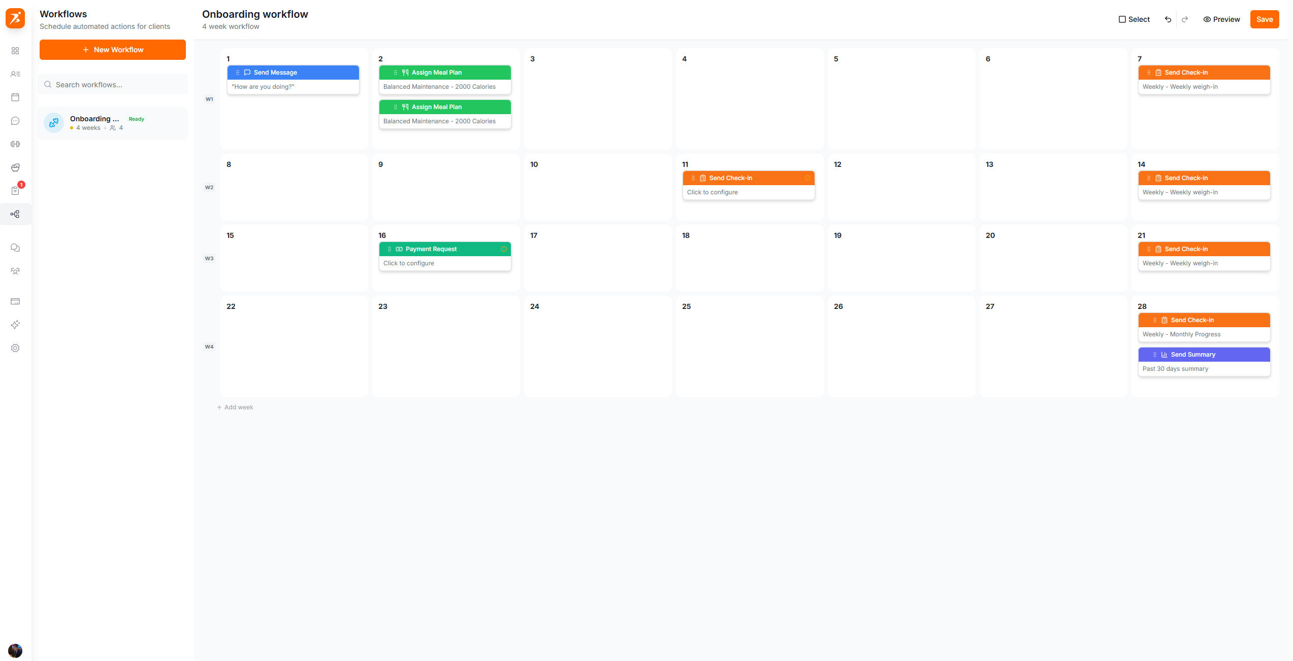 Workflow template calendar