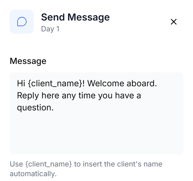 The Send Message panel for Day 1