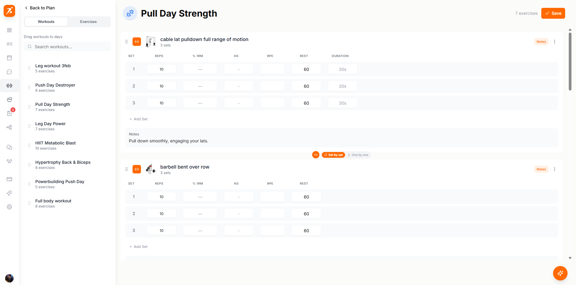 Editing a workout day