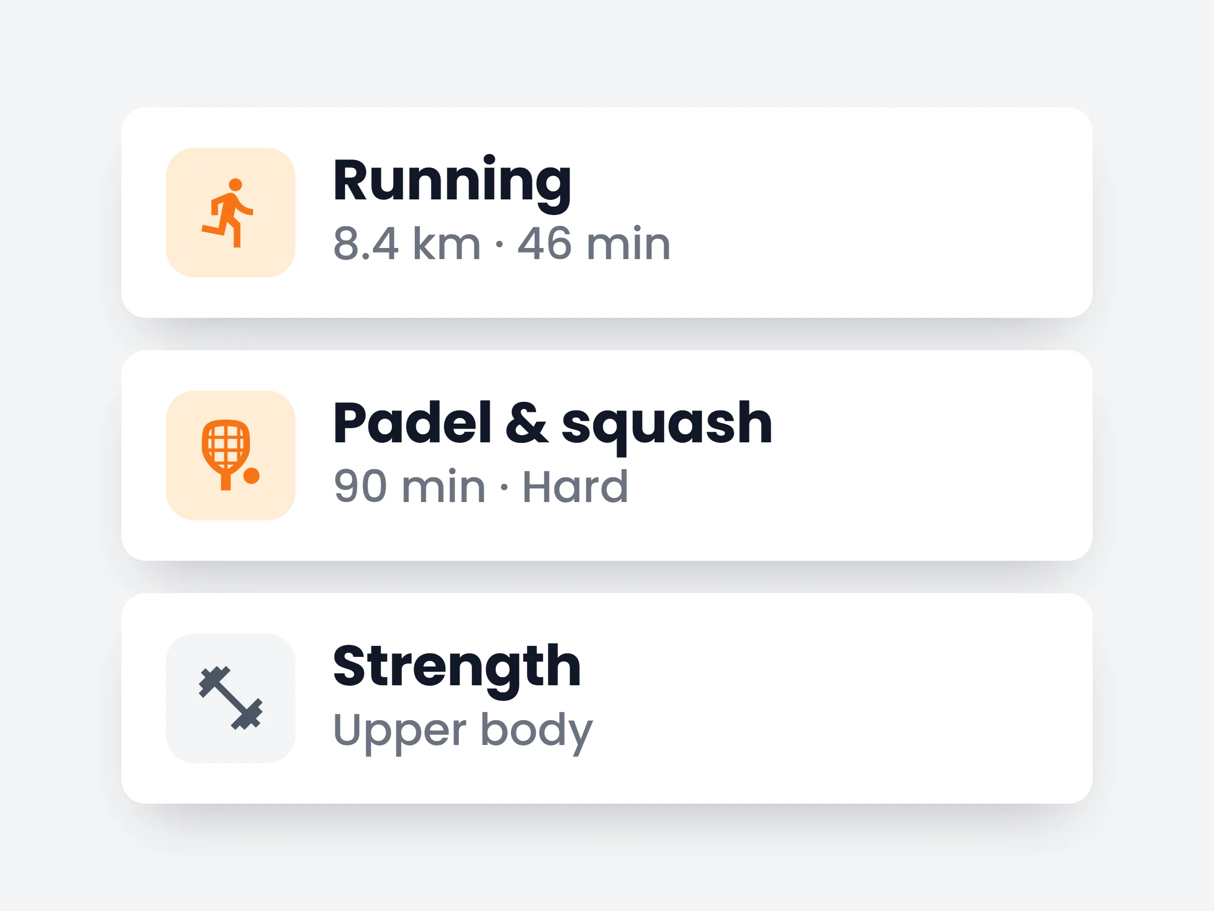 Activities: runs, padel and watch workouts in the training log
