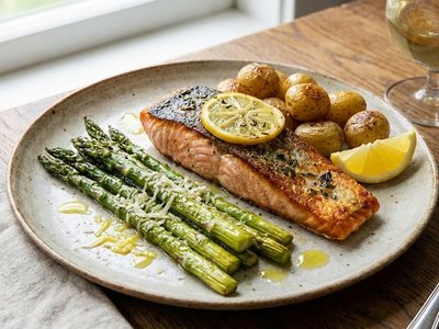 Meal prepped salmon with asparagus