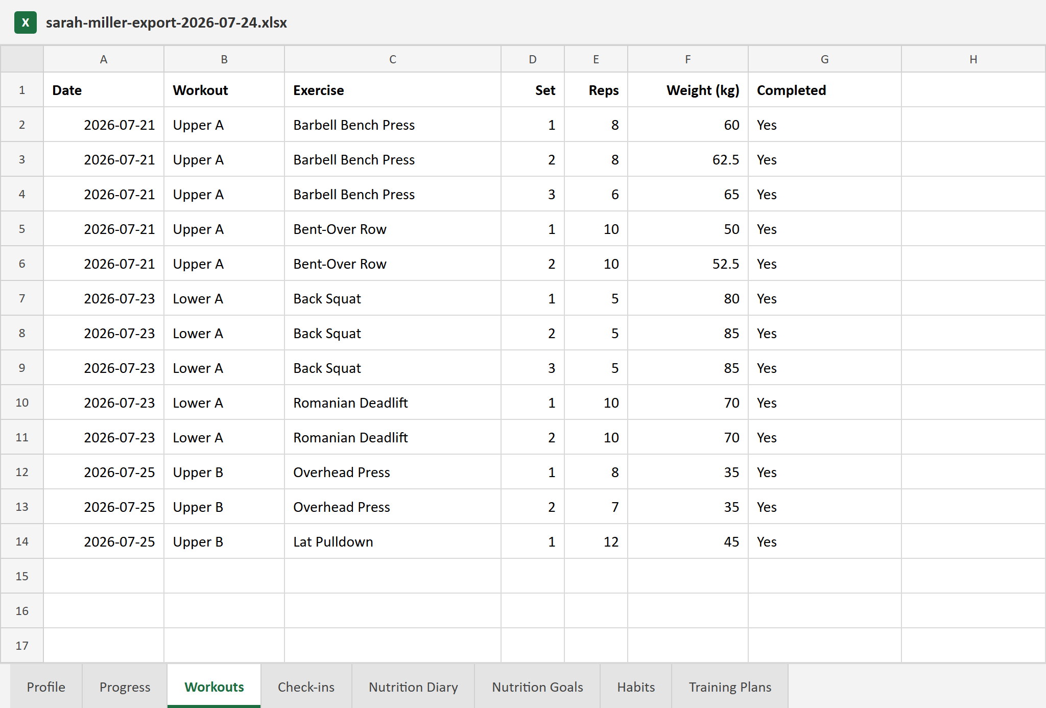 Export a client’s full history to Excel