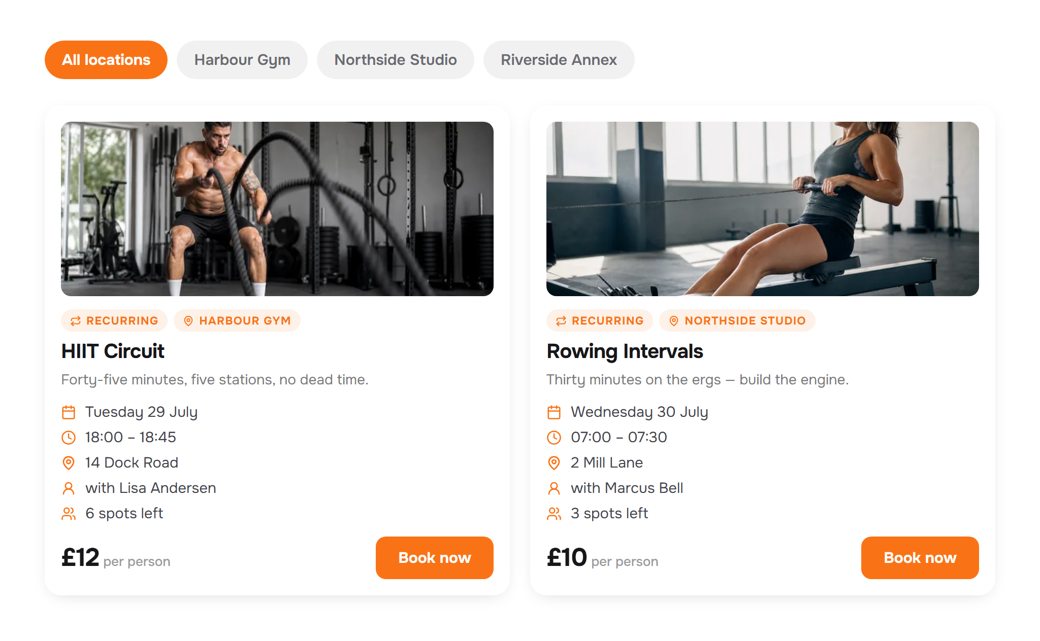 Multiple locations & recurring classes