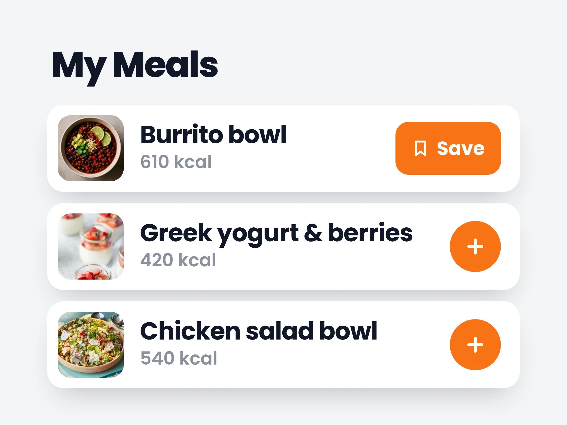 My Meals — save & re-log in one tap