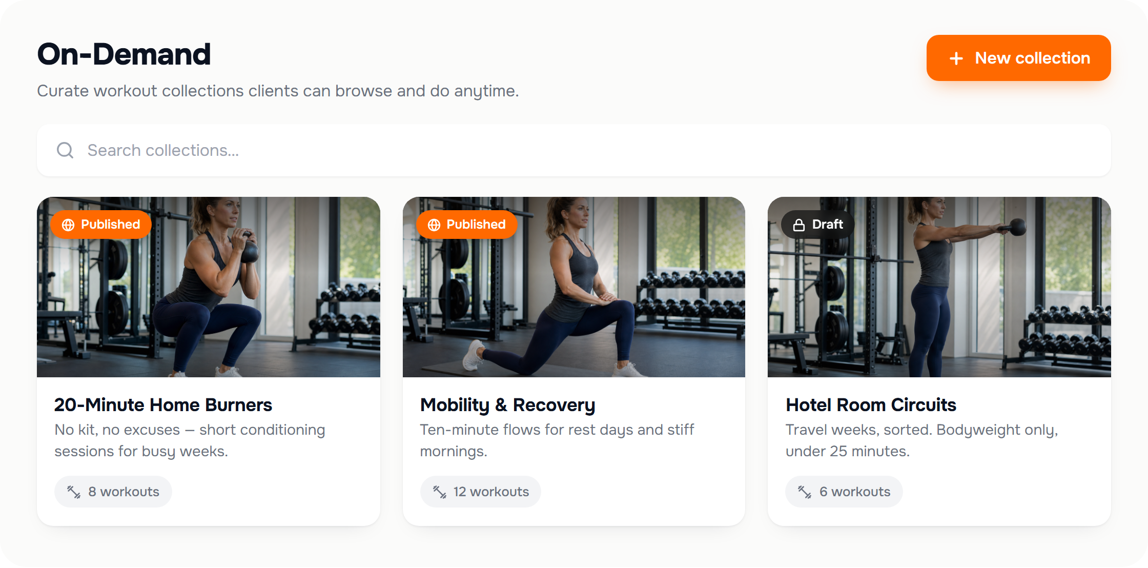 A trainer's On-Demand workout collections in Scraler