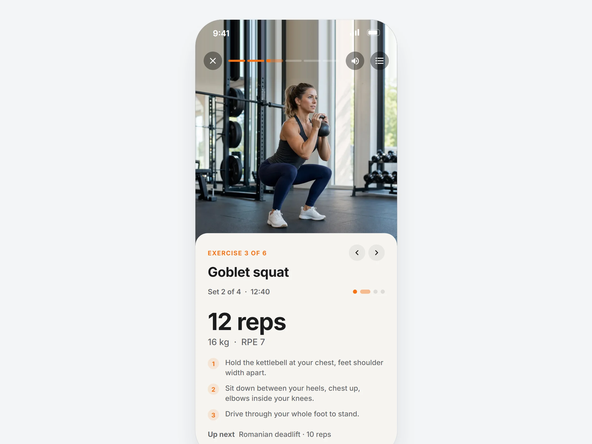 Workout modes: guided player or a list logger